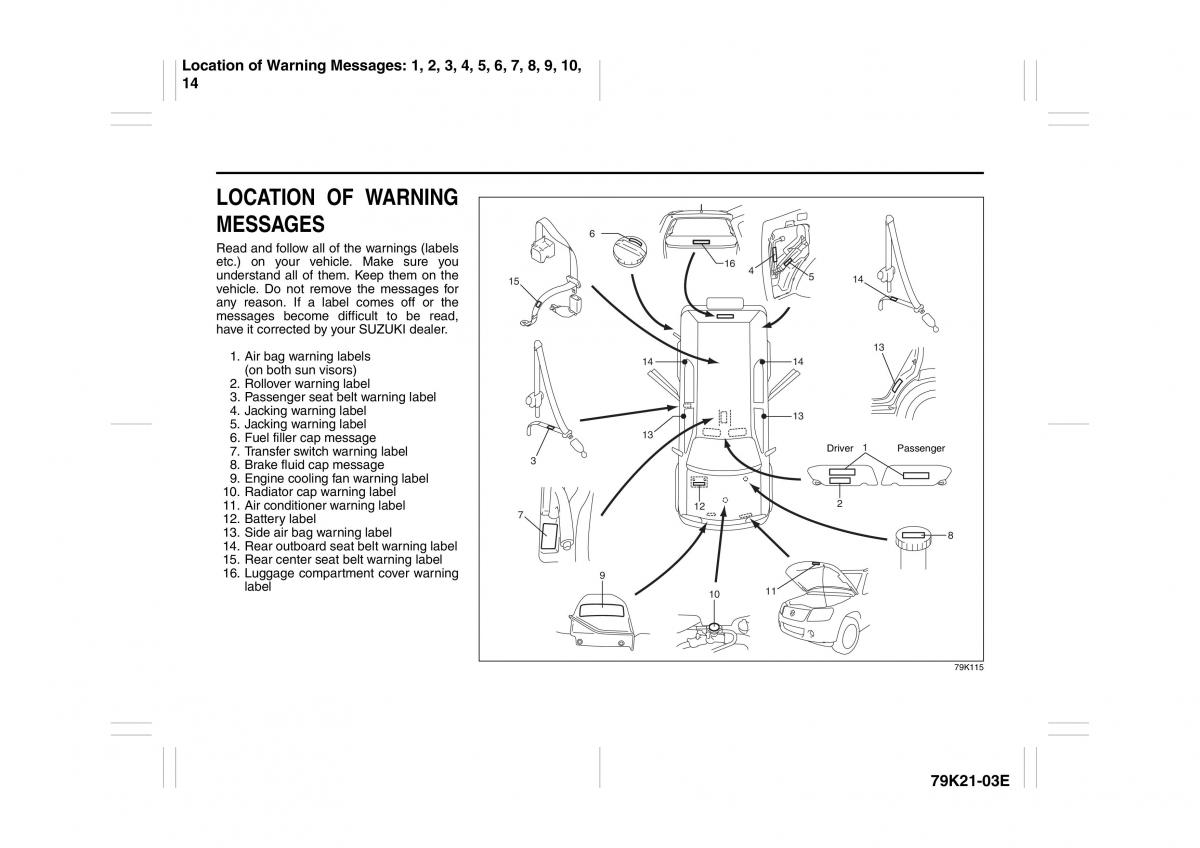 manual  Suzuki Grand Vitara II 2 owners manual / page 14