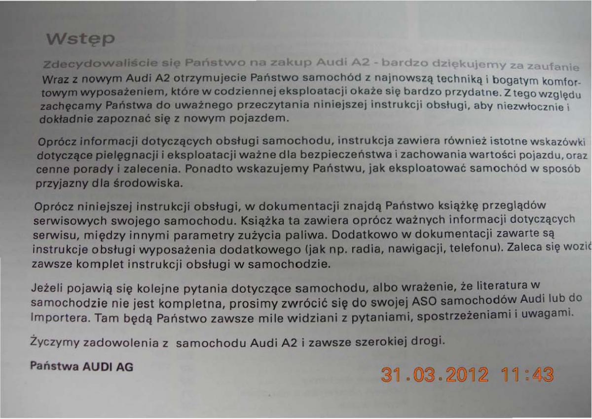 Audi A2 instrukcja obslugi / page 2