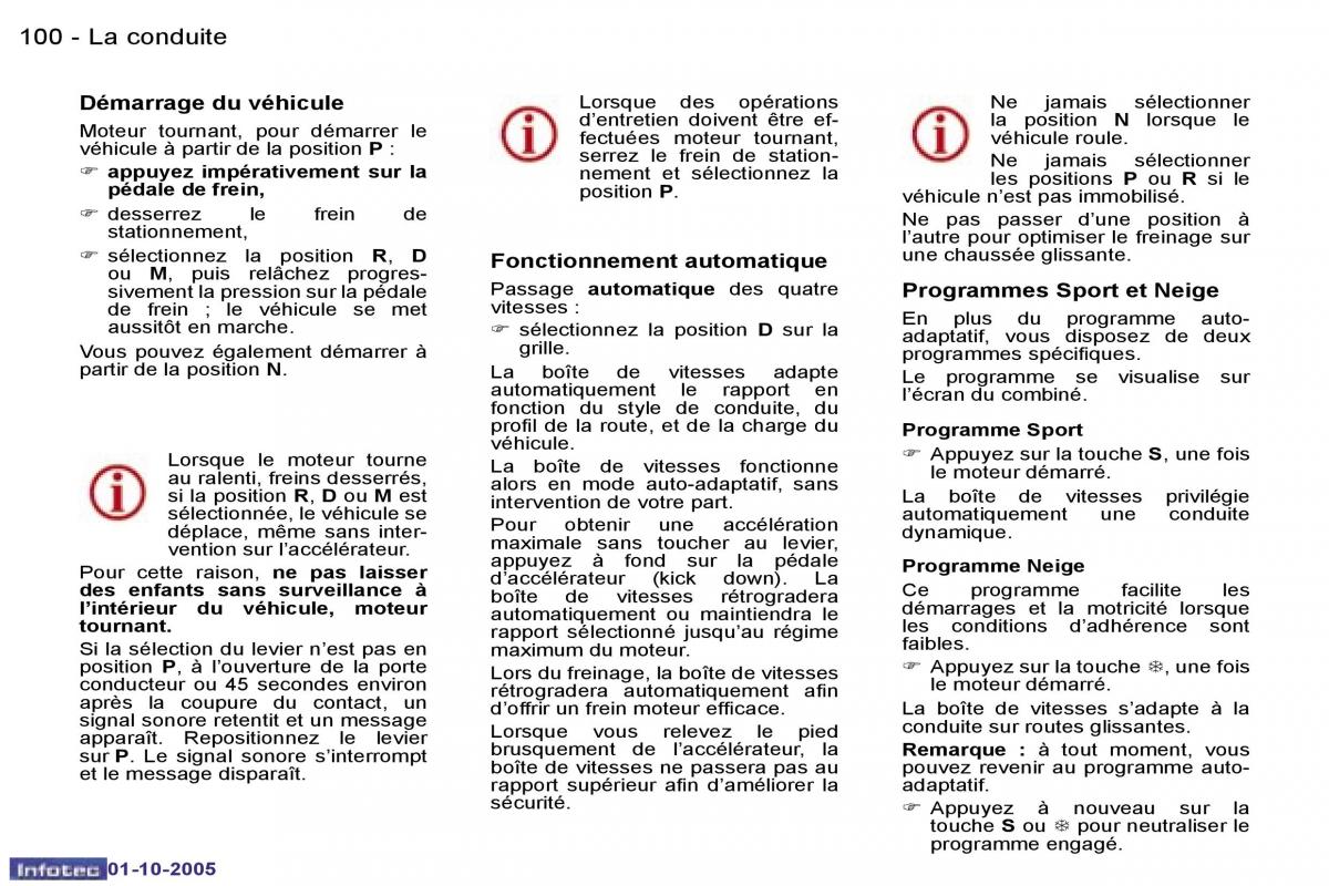 Peugeot 307 manuel du proprietaire / page 104