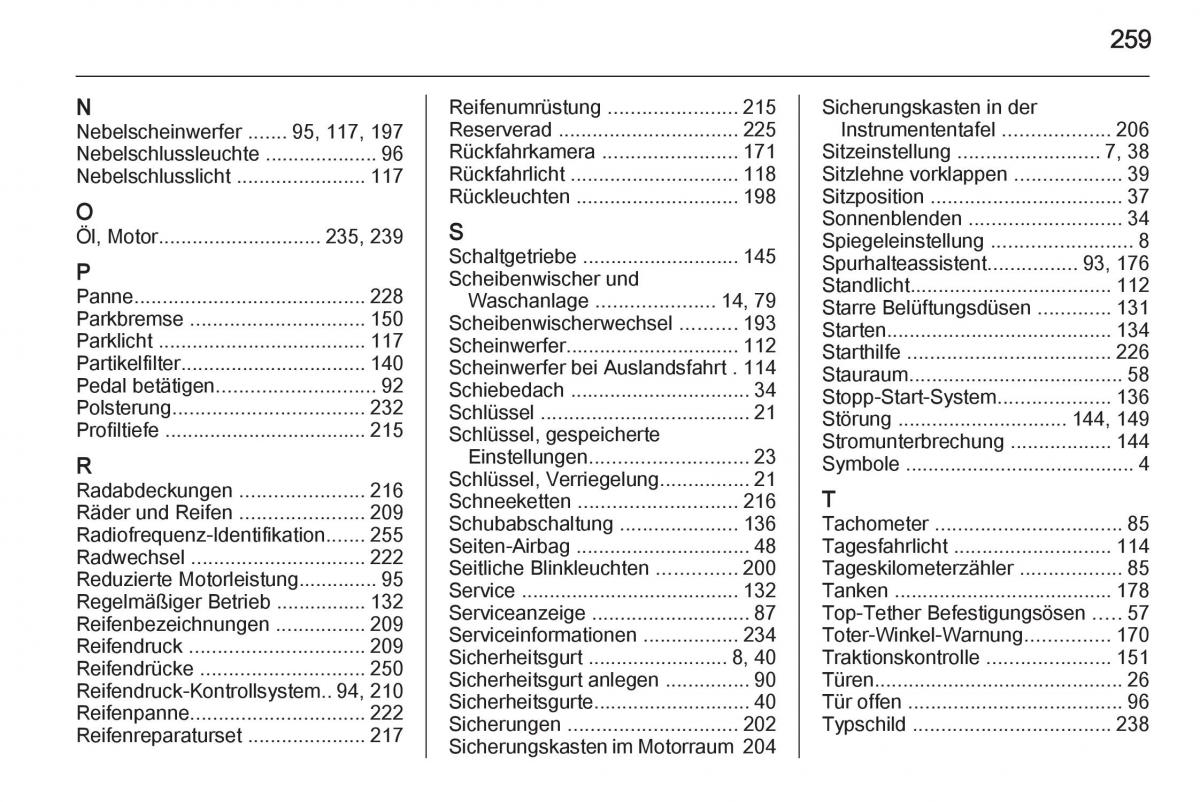 Opel Corsa E Handbuch / page 261