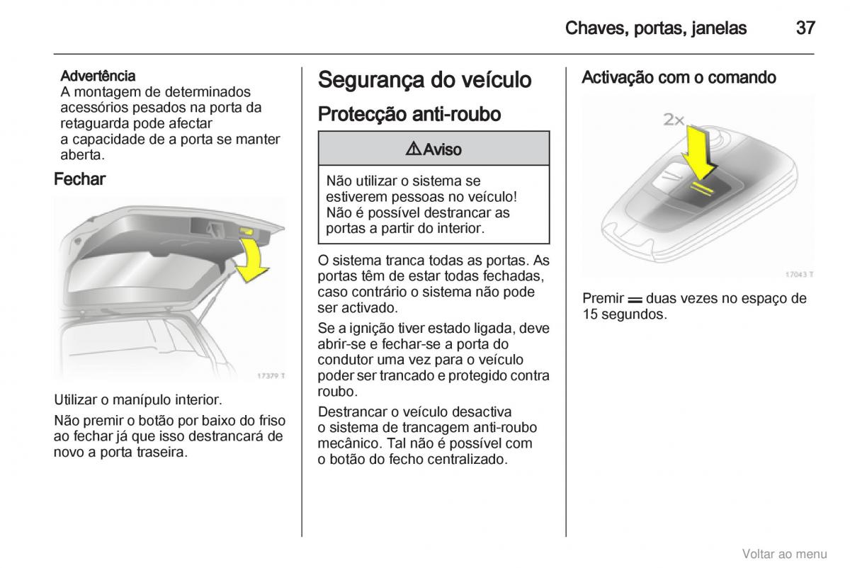 Opel Zafira B manual del propietario / page 38