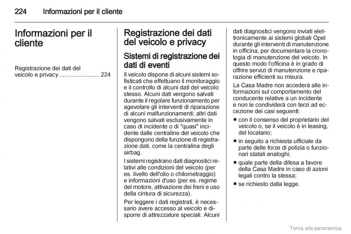 Opel Zafira B manuale del proprietario / page 225