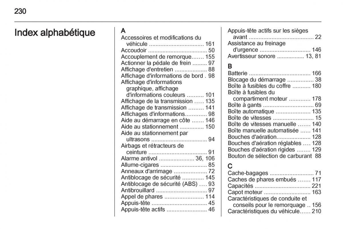 Opel Zafira B manuel du proprietaire / page 232