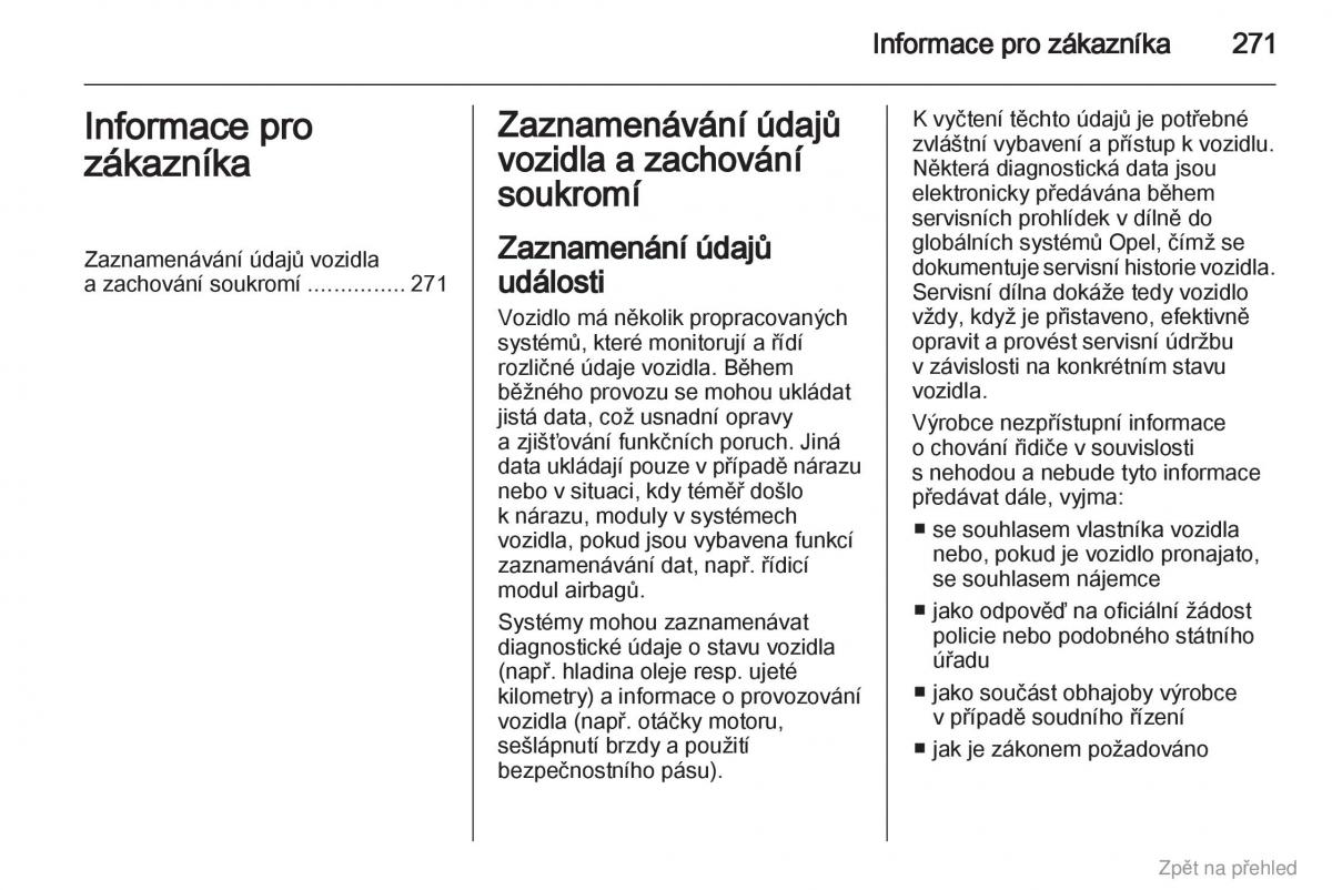 Opel Zafira B navod k obsludze / page 272