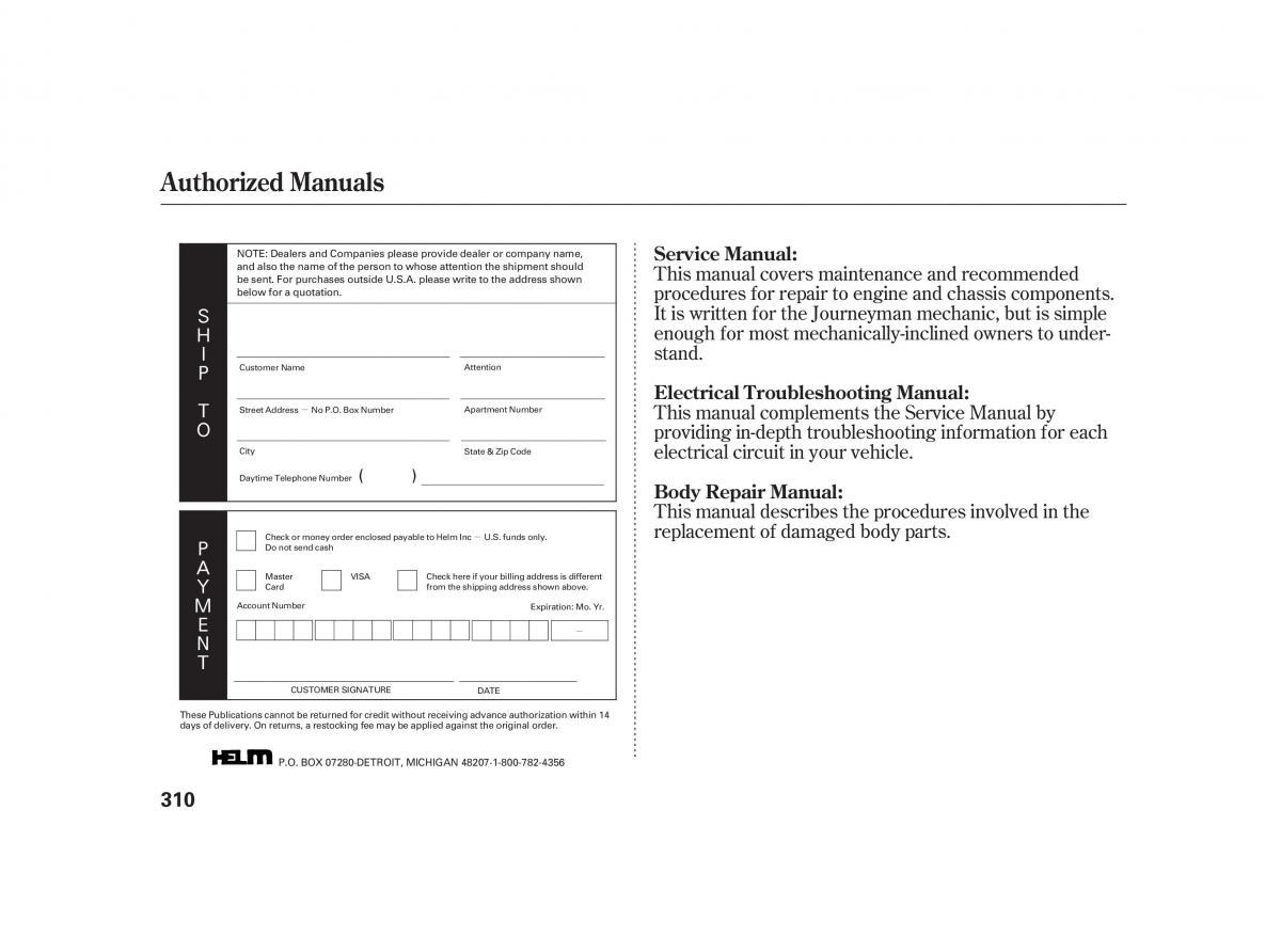 Honda Civic VII owners manual / page 309