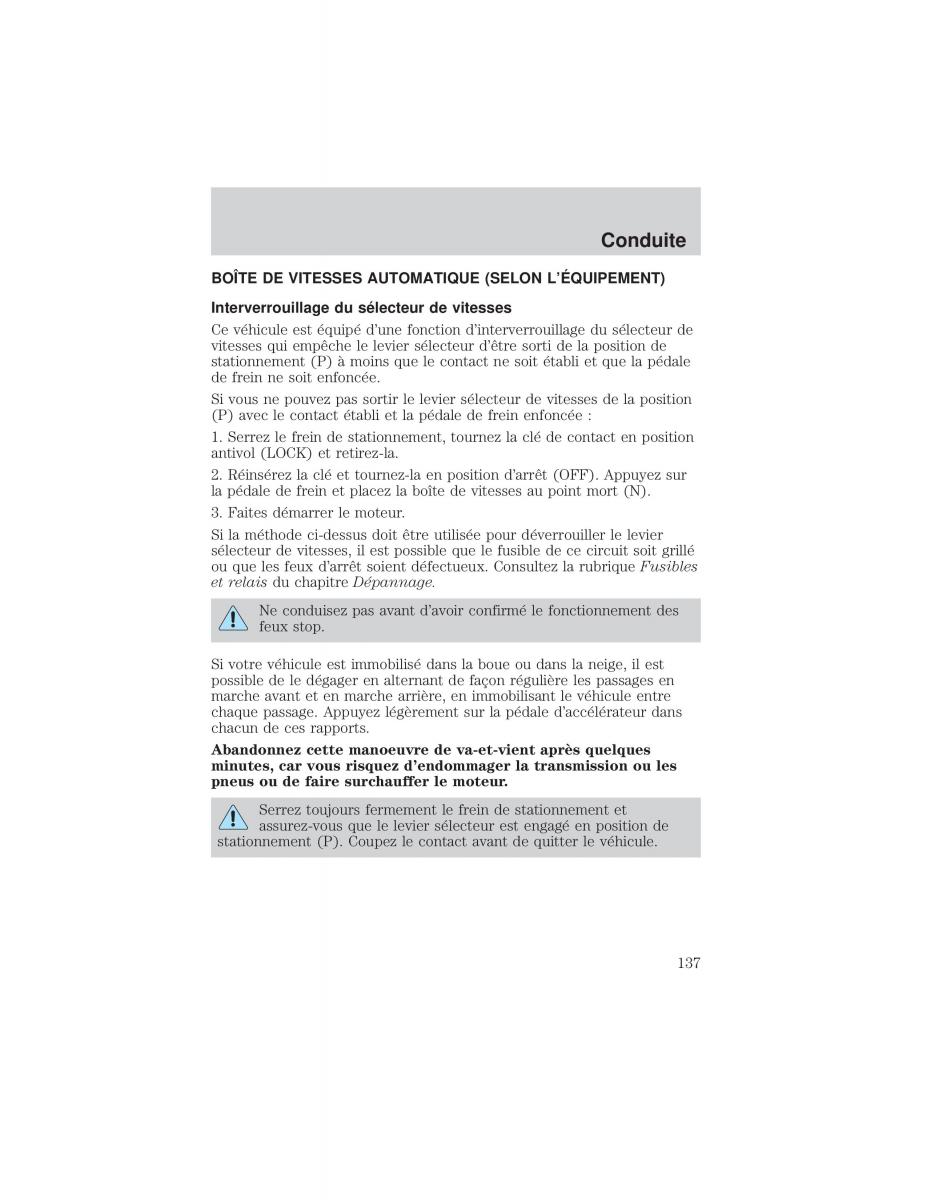 Ford F 150 manuel du proprietaire / page 137