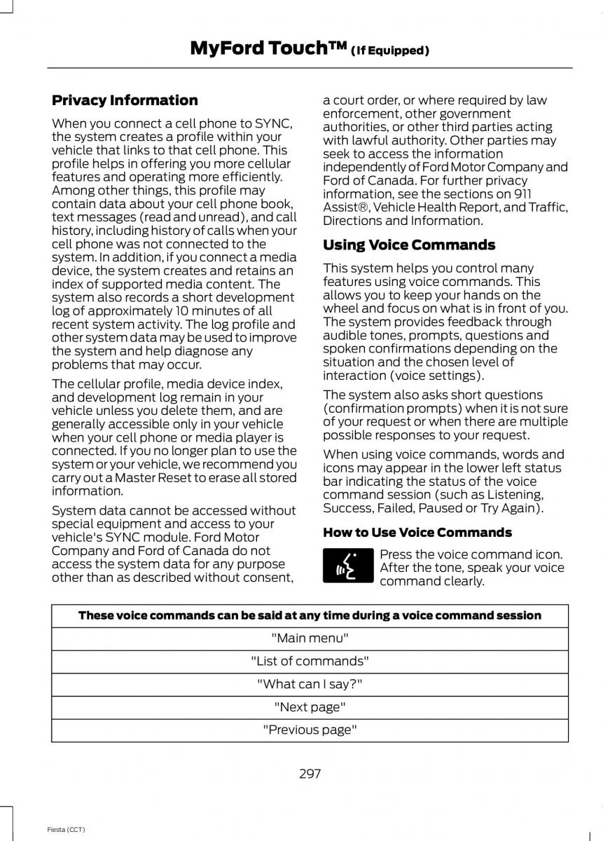 Ford Fiesta VII 7 owners manual / page 300