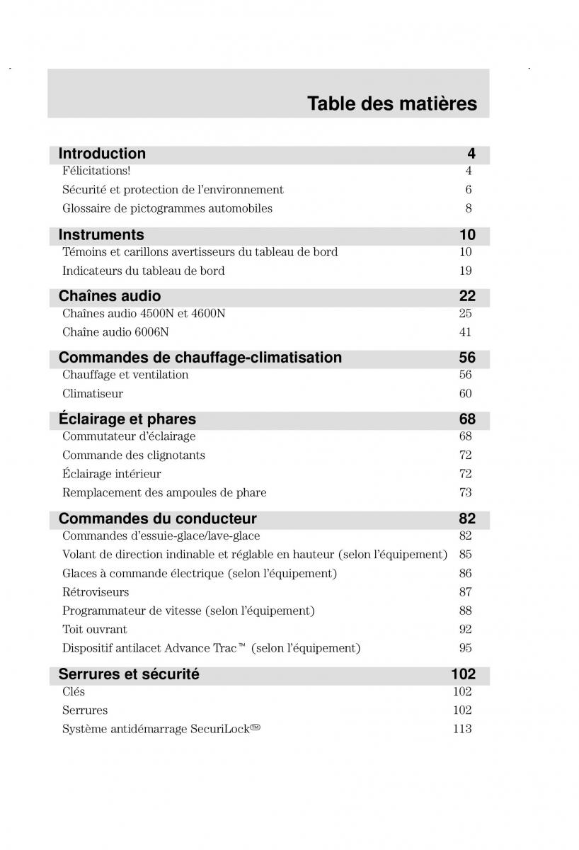 Ford Focus I 1 manuel du proprietaire / page 1