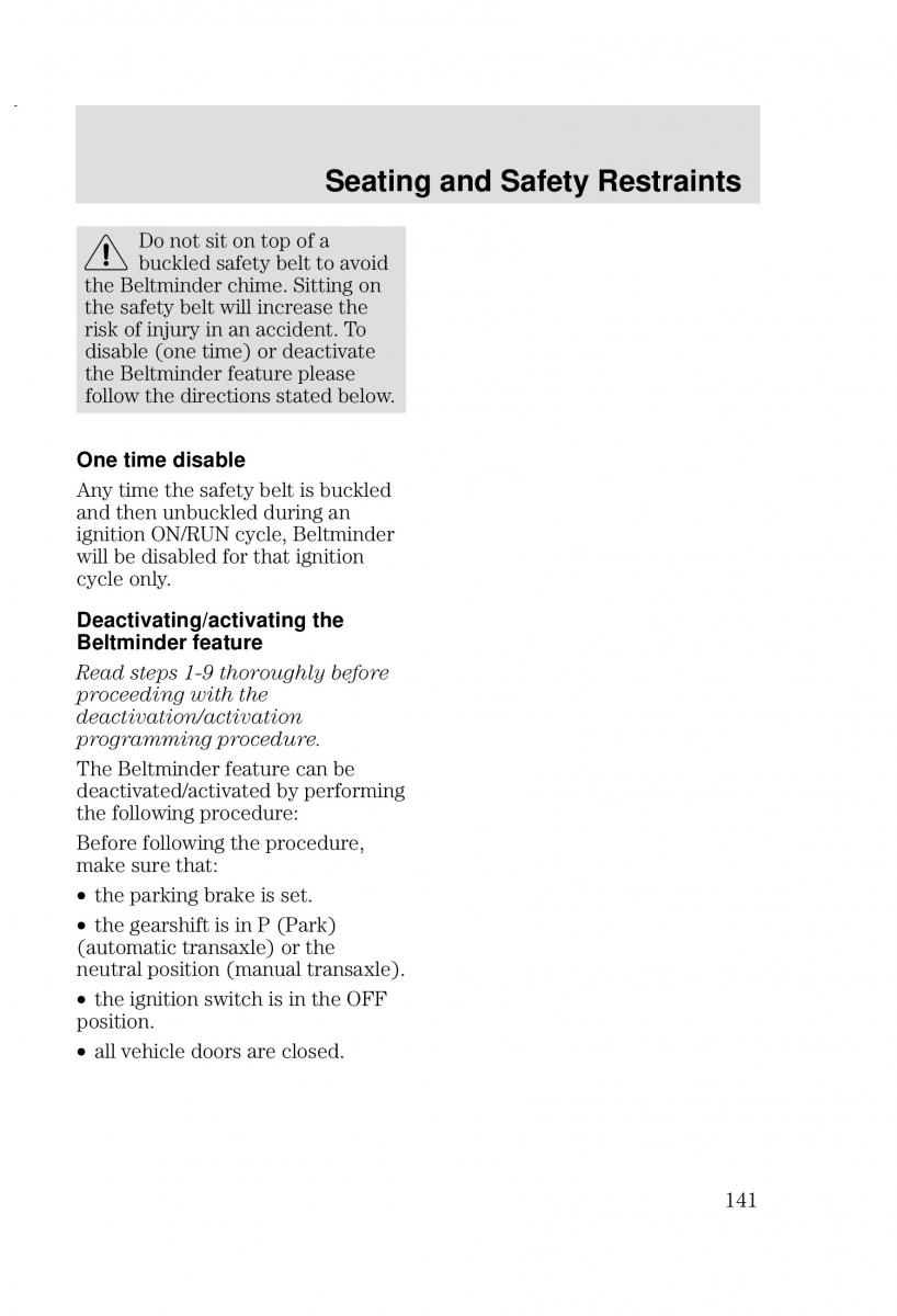 Ford Focus I 1 owners manual / page 141