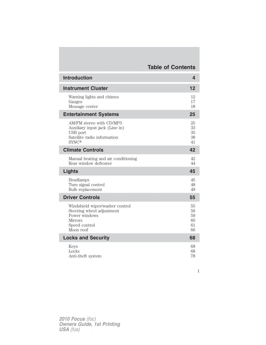 Ford Focus II 2 owners manual / page 1