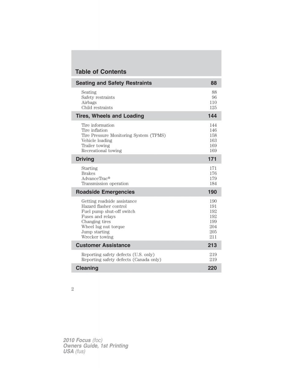 Ford Focus II 2 owners manual / page 2