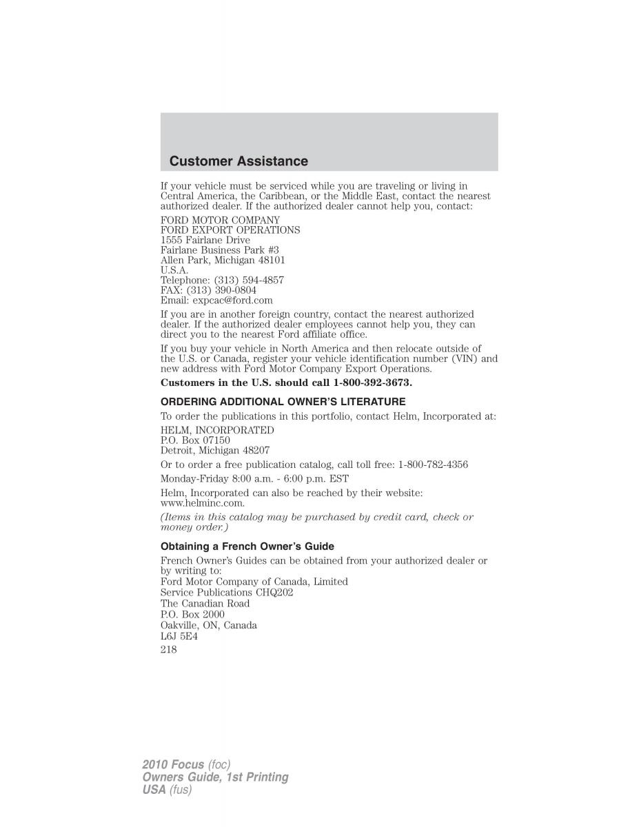 Ford Focus II 2 owners manual / page 218