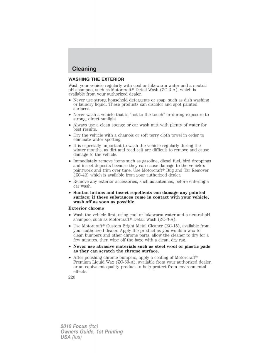 Ford Focus II 2 owners manual / page 220