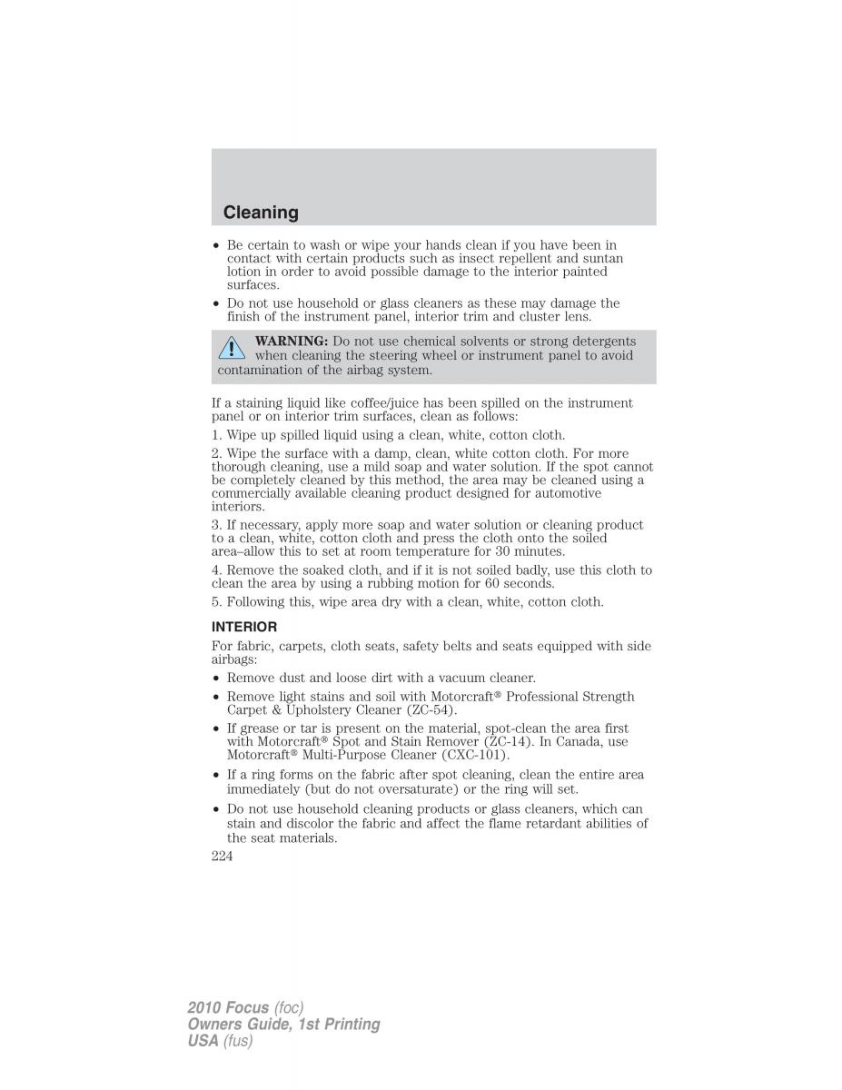 Ford Focus II 2 owners manual / page 224
