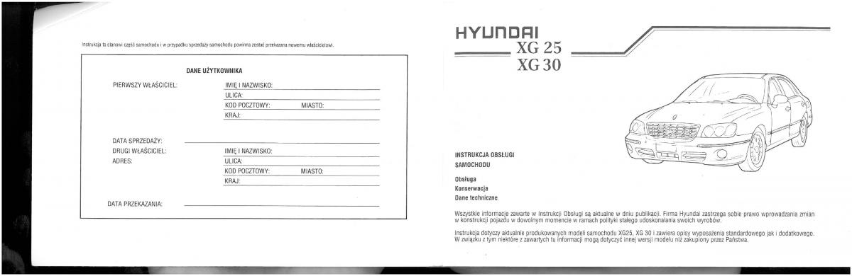 manual  Hyundai XG25 XG30 instrukcja / page 2