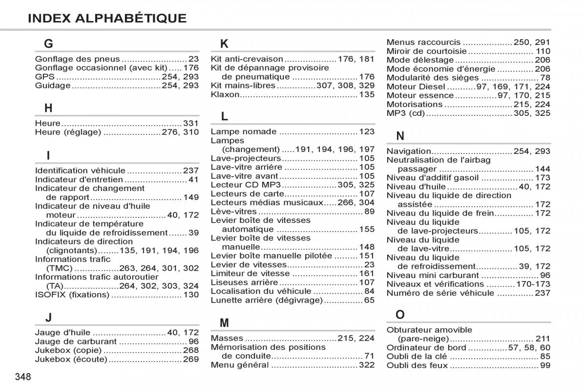 Peugeot 308 SW I 1 manuel du proprietaire / page 350