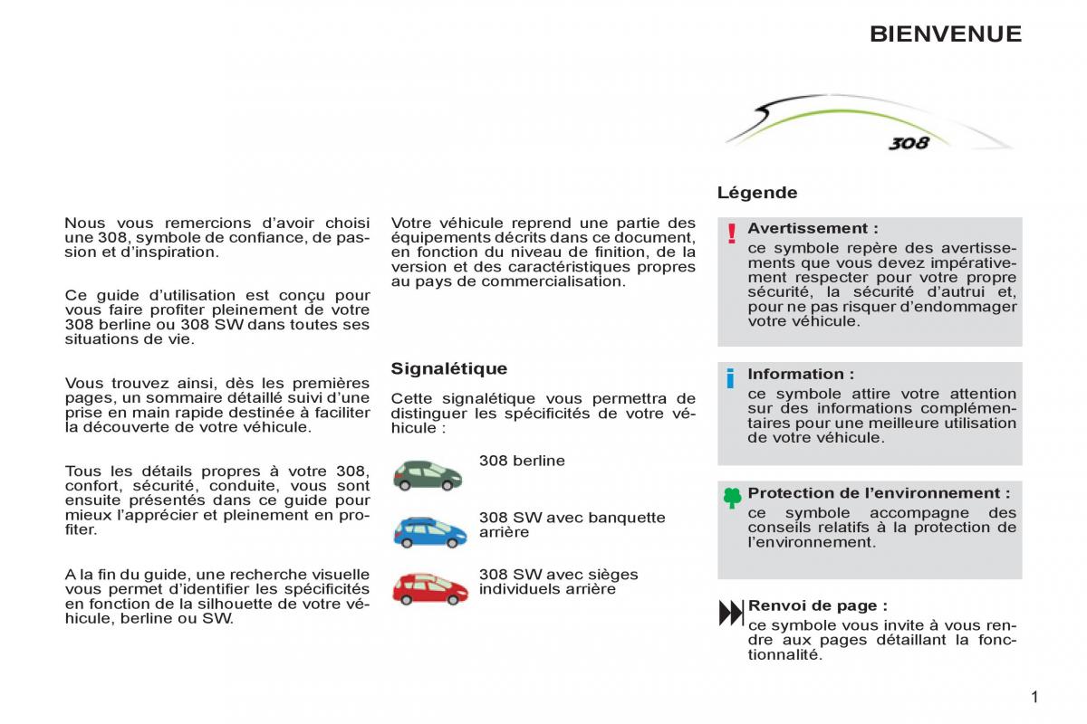 Peugeot 308 SW I 1 manuel du proprietaire / page 3