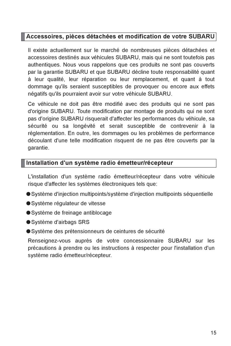 Subaru BRZ manuel du proprietaire / page 17