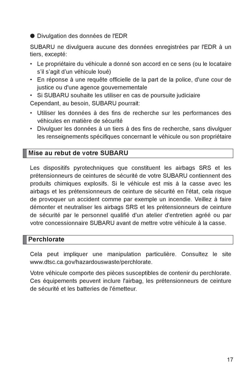 Subaru BRZ manuel du proprietaire / page 19