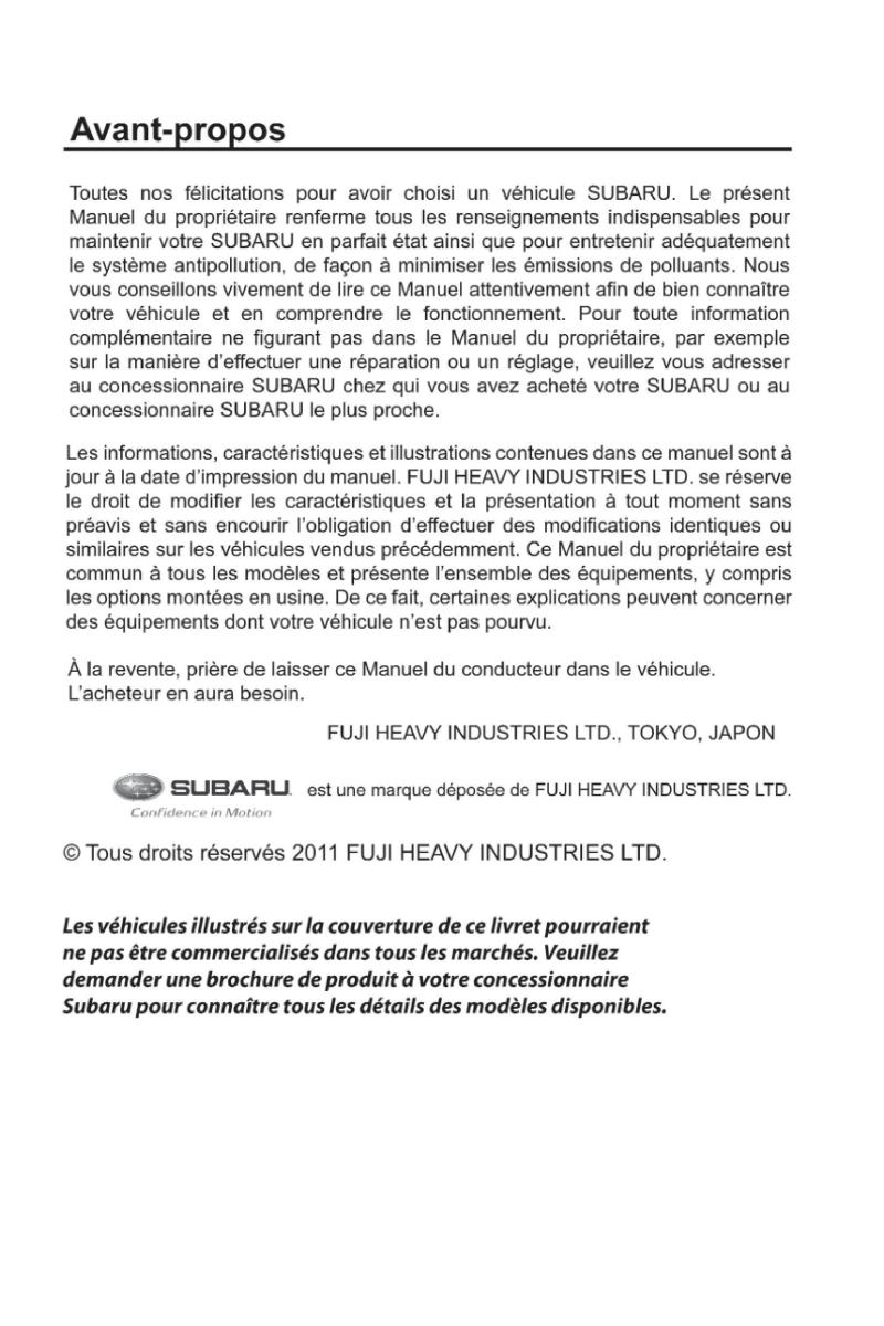 Subaru BRZ manuel du proprietaire / page 2