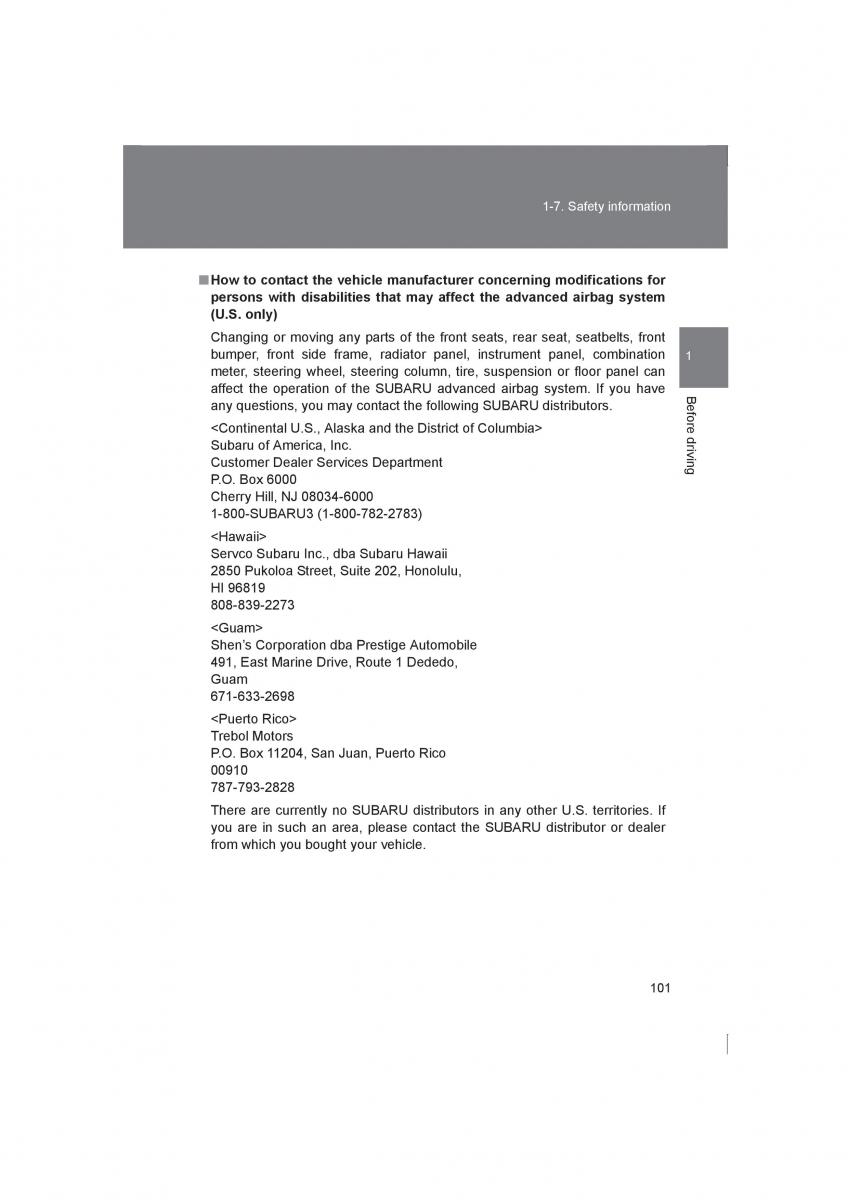 Subaru BRZ owners manual / page 101