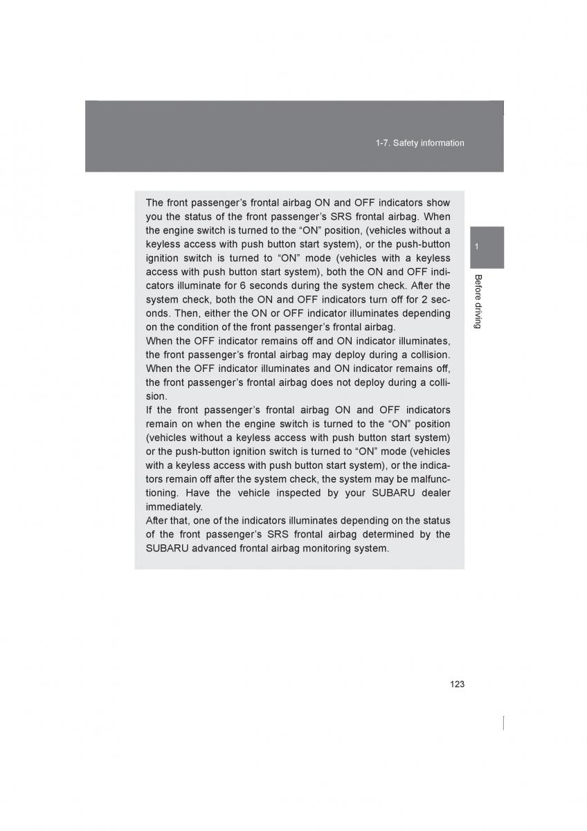 Subaru BRZ owners manual / page 123