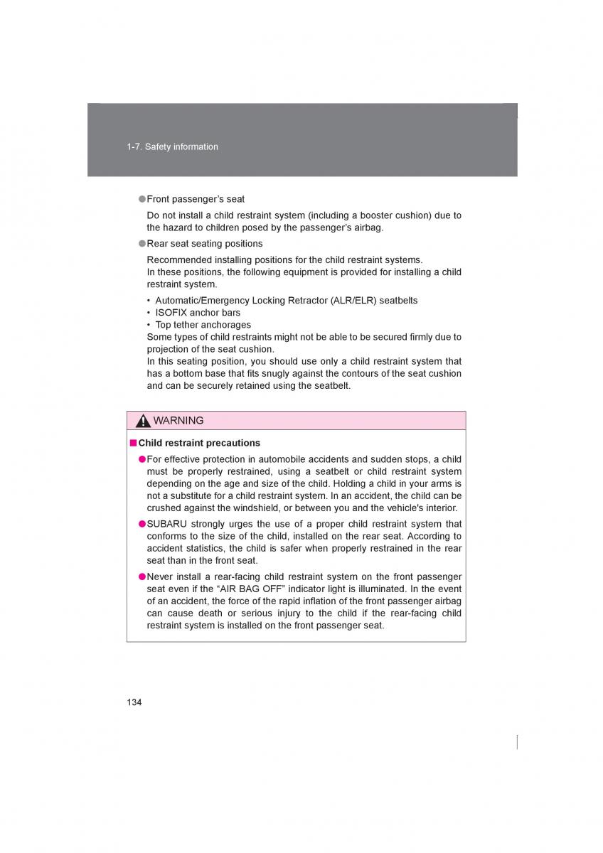 Subaru BRZ owners manual / page 134