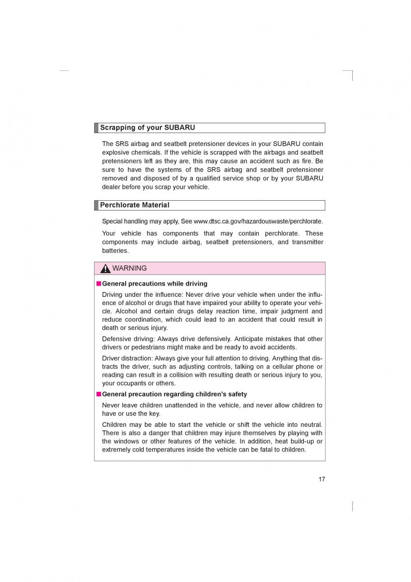 Subaru BRZ owners manual / page 17