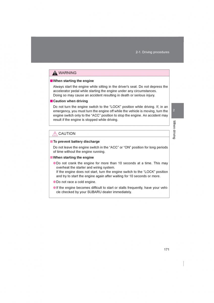 Subaru BRZ owners manual / page 171