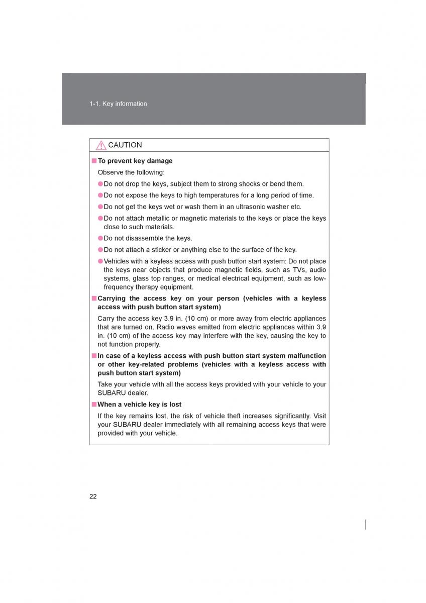manual  Subaru BRZ owners manual / page 22