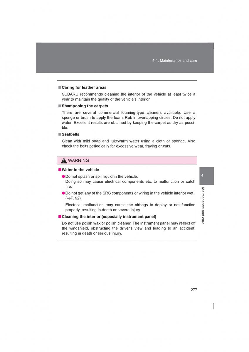 Subaru BRZ owners manual / page 277