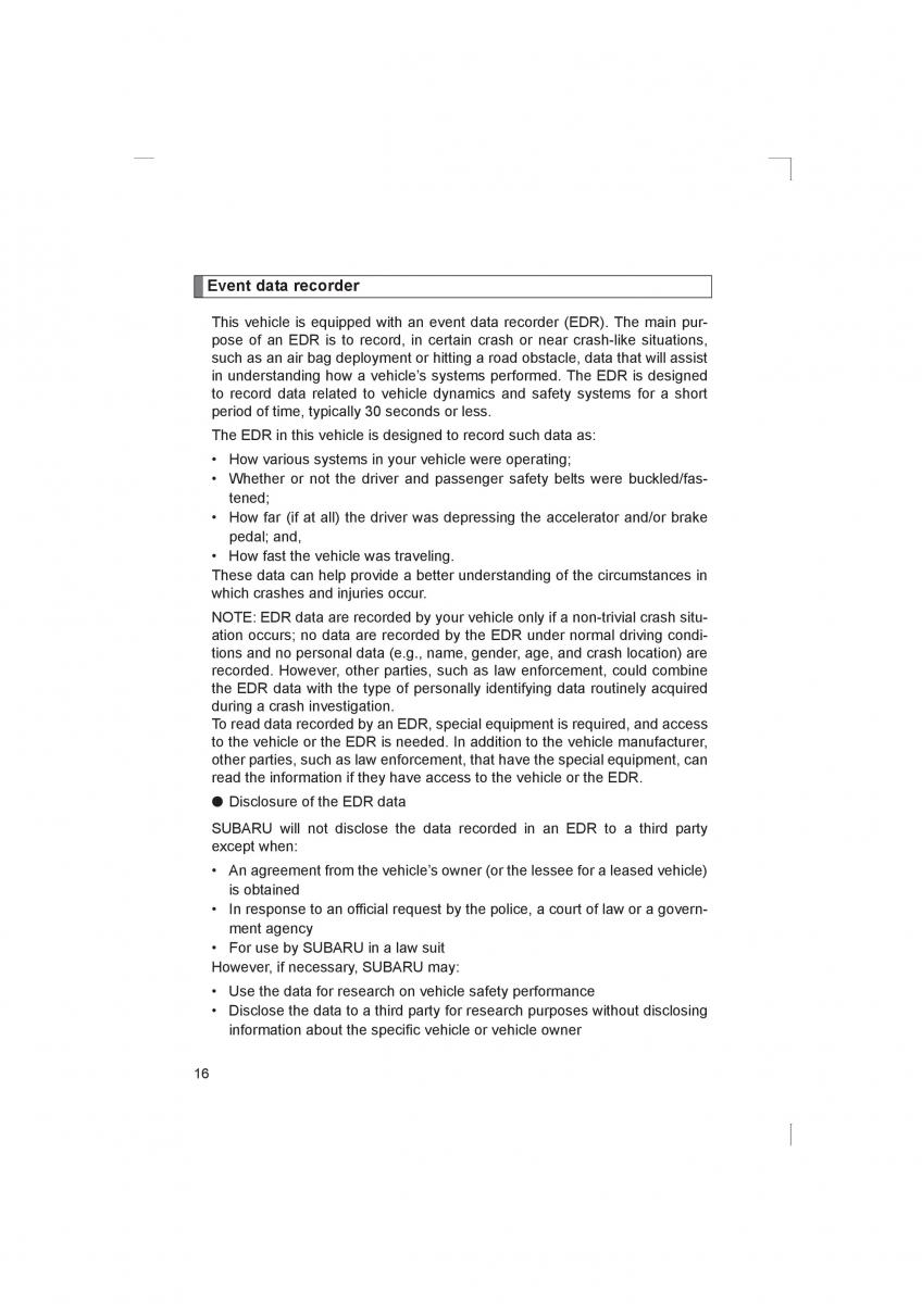 Subaru BRZ owners manual / page 16