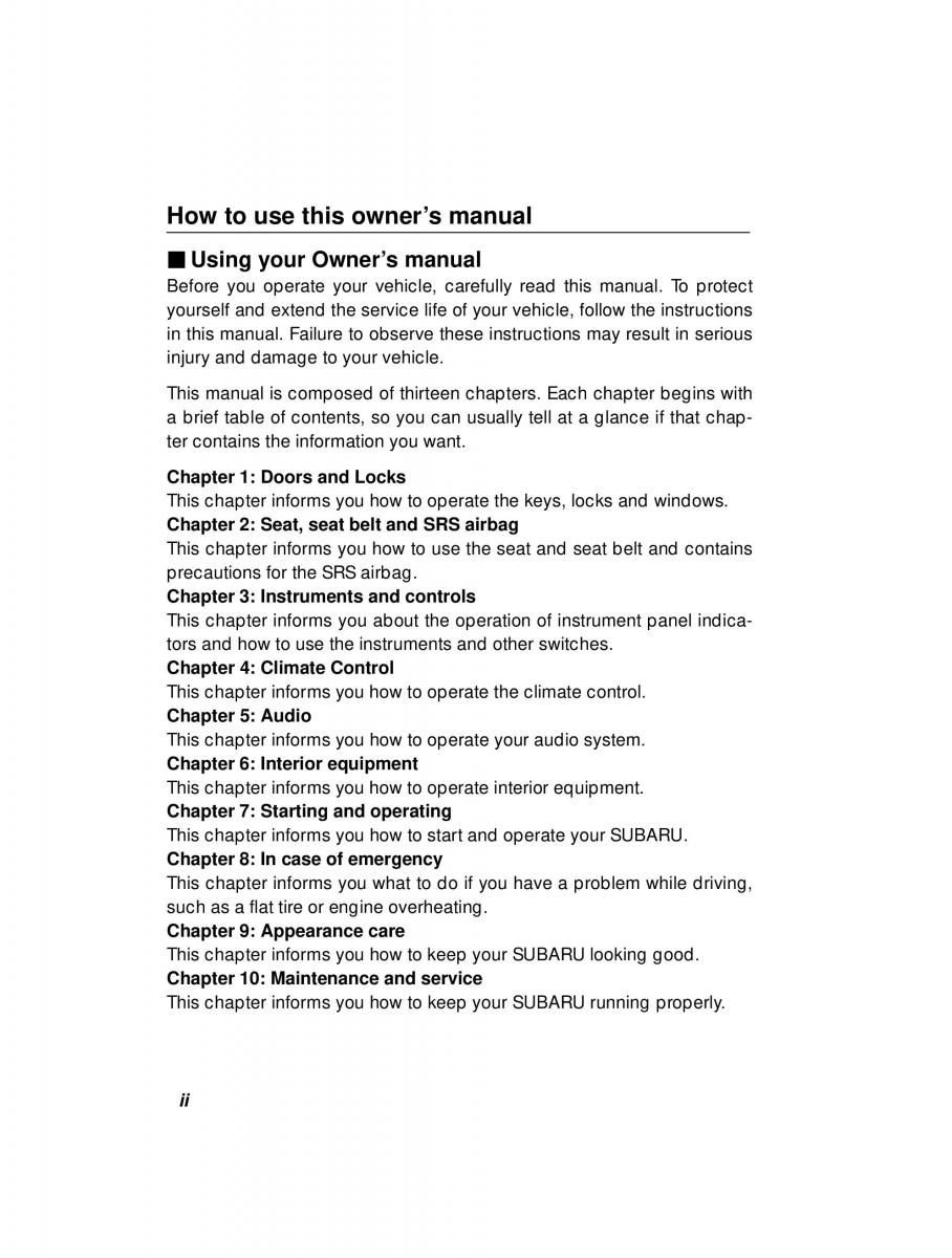 Subaru Forester I 1 owners manual / page 2