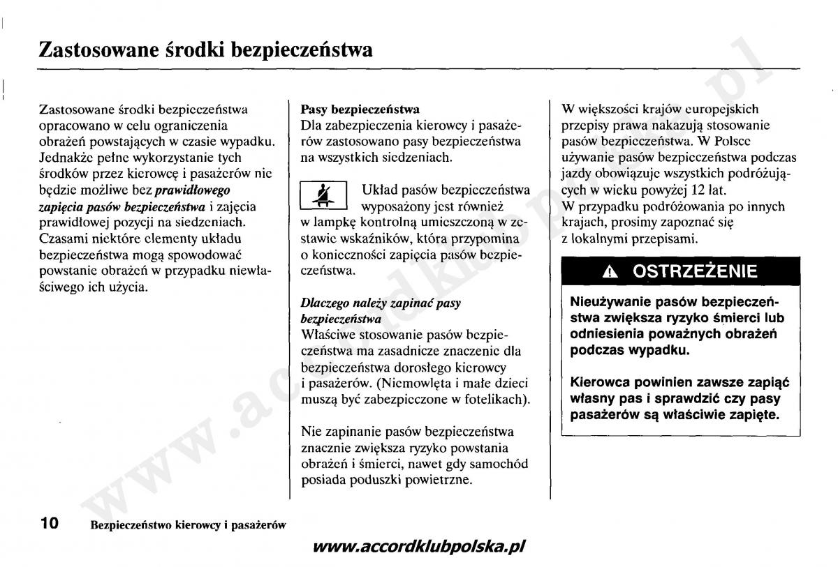 Honda Accord VII 7 instrukcja obslugi / page 14
