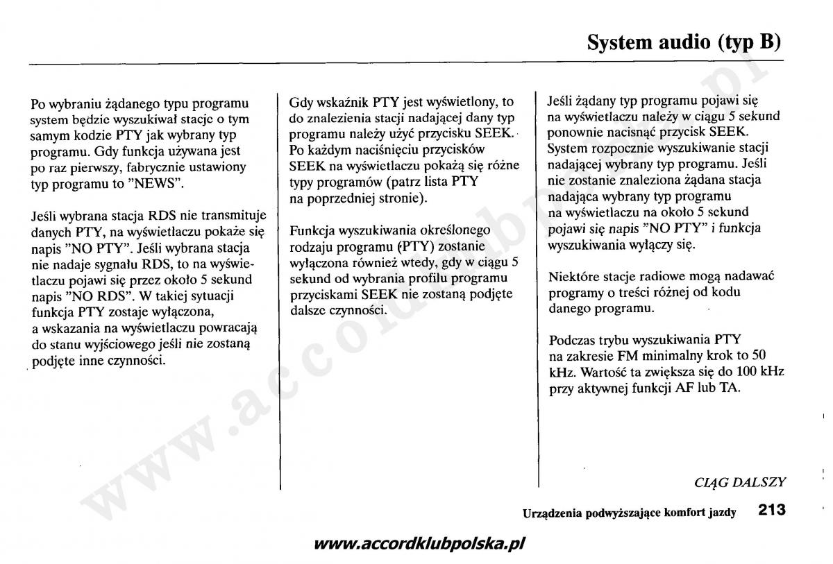 Honda Accord VII 7 instrukcja obslugi / page 217