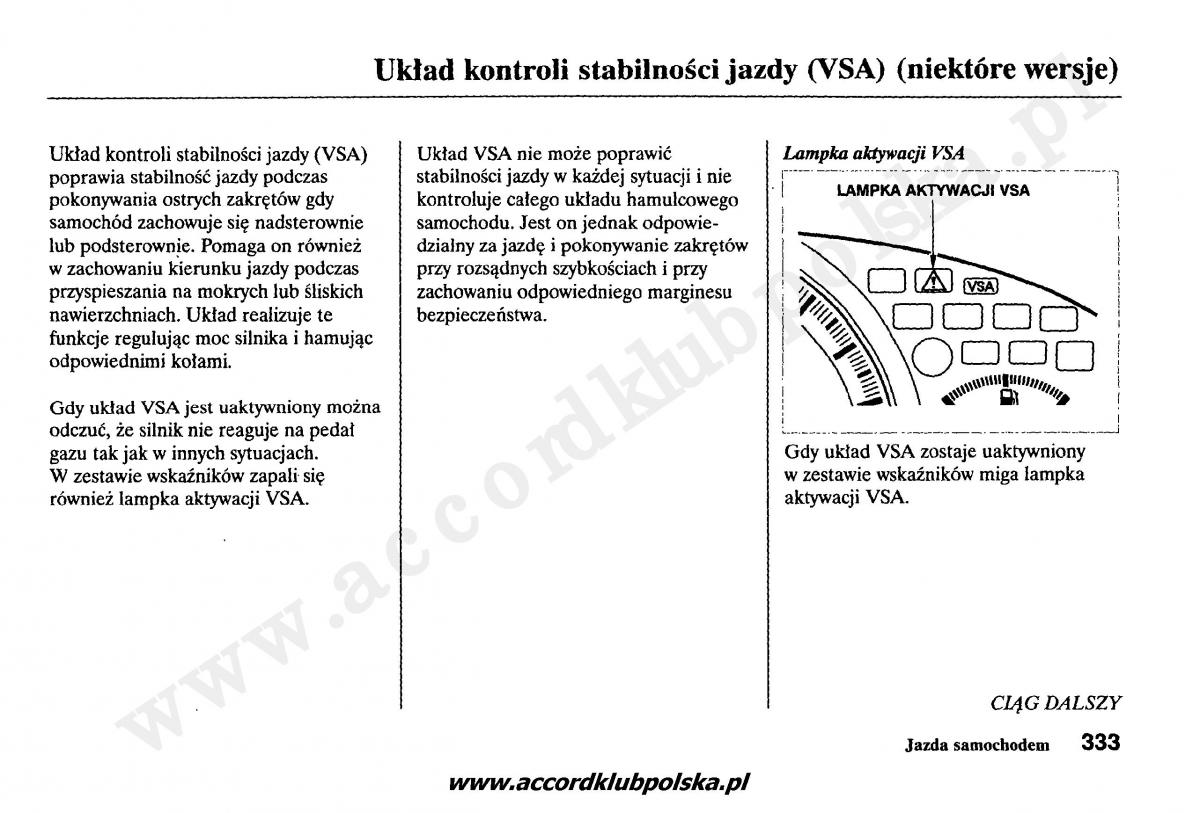 Honda Accord VII 7 instrukcja obslugi / page 337