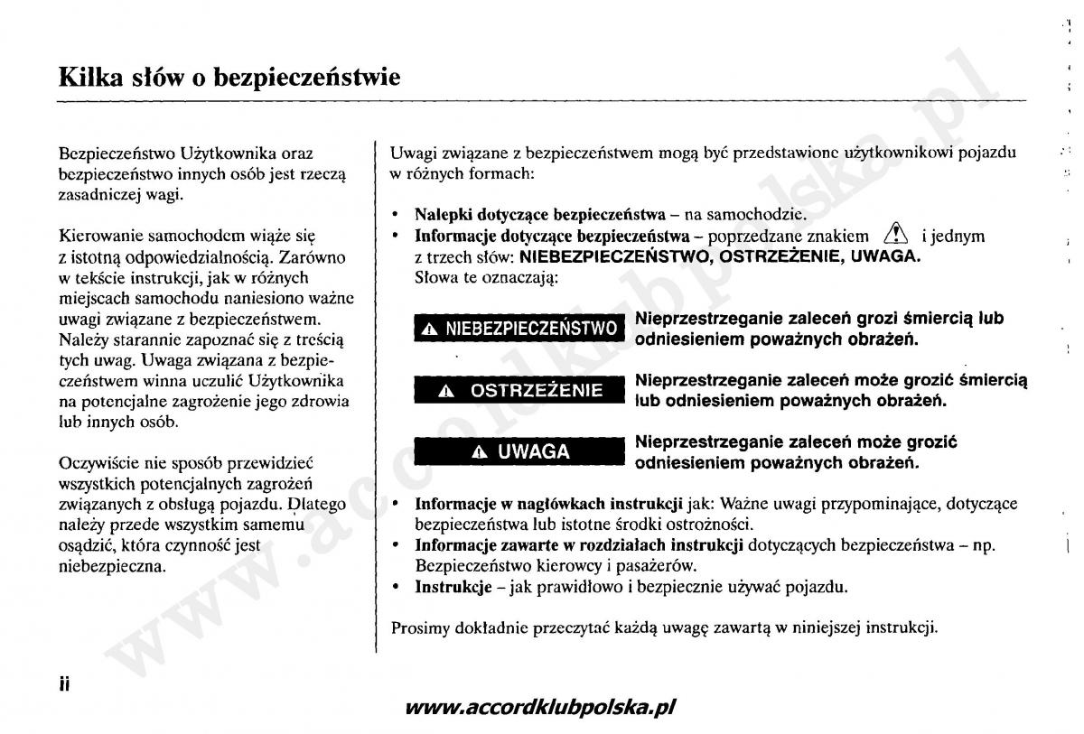 Honda Accord VII 7 instrukcja obslugi / page 4