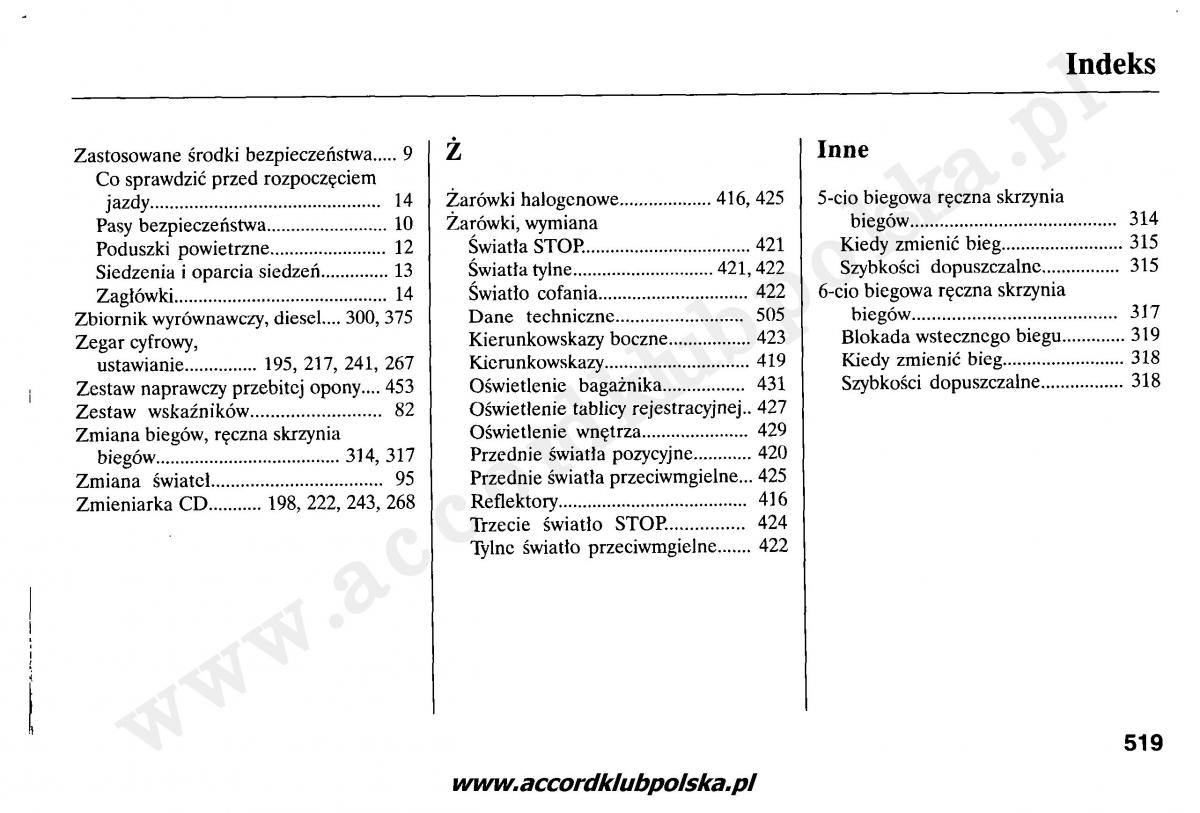 manual Honda Accord Honda Accord VII 7 instrukcja page 523