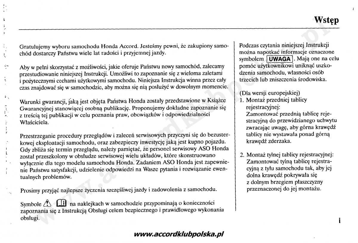Honda Accord VII 7 instrukcja obslugi / page 3