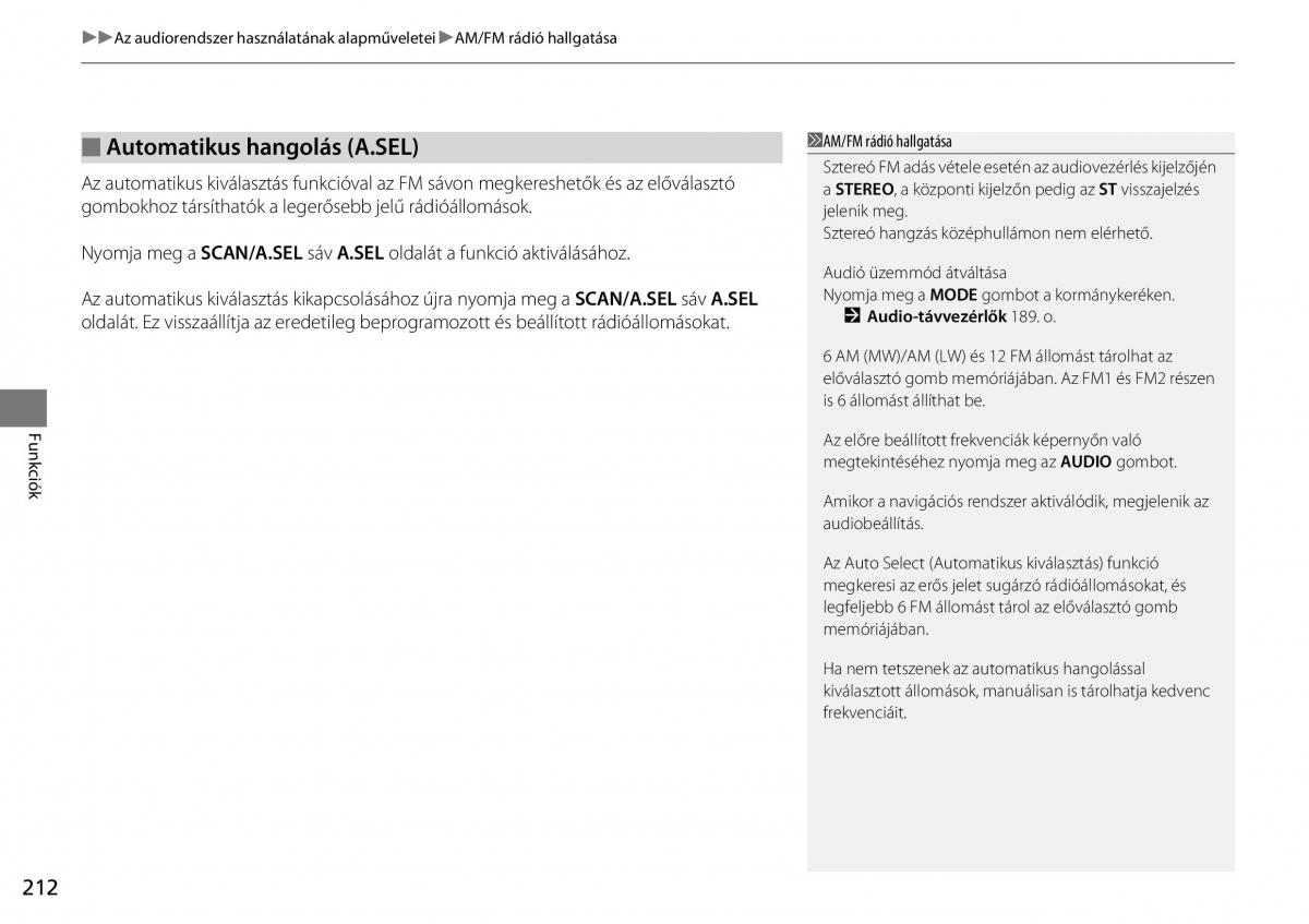 Honda Accord VIII 8 Kezelesi utmutato / page 213