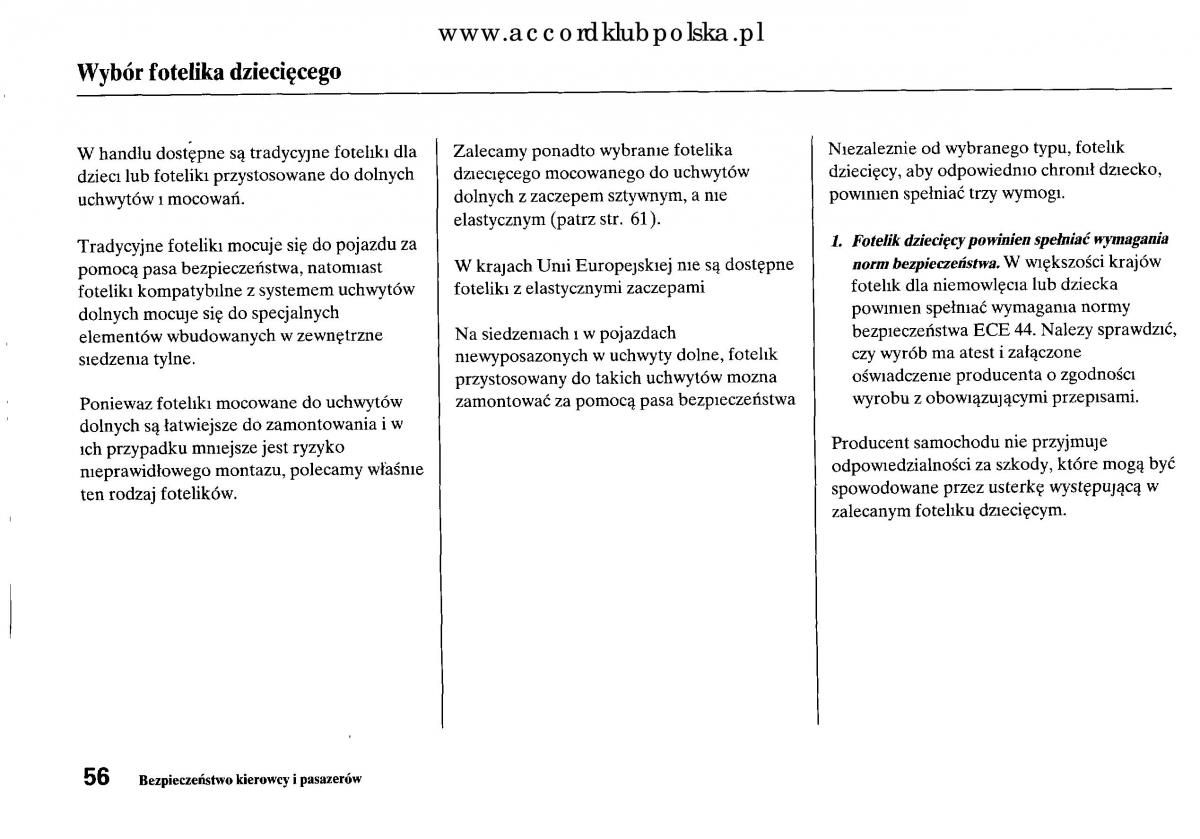 Honda Accord VIII 8 instrukcja obslugi / page 62