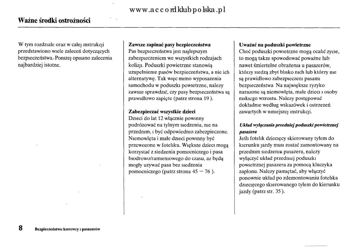 Honda Accord VIII 8 instrukcja obslugi / page 14