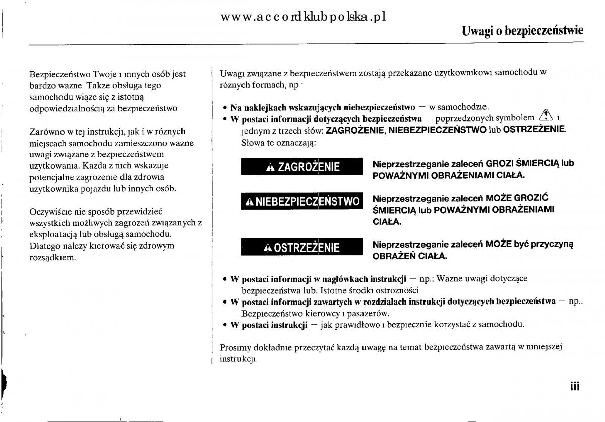 Honda Accord VIII 8 instrukcja obslugi / page 5