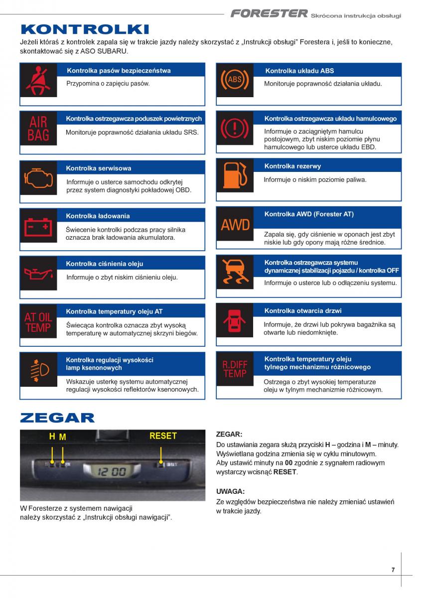 Subaru Forester II 2 instrukcja obslugi / page 7