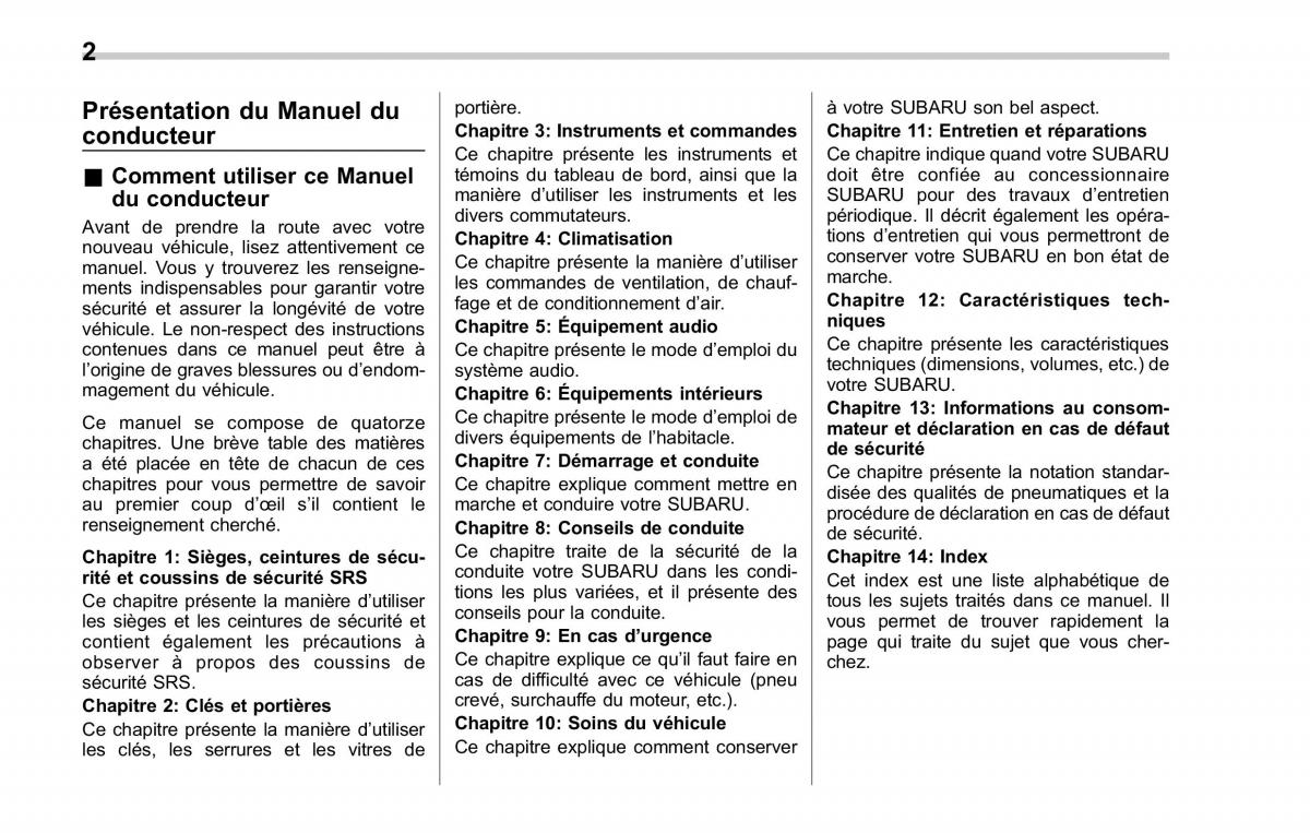 manual  Subaru Forester II 2 manuel du proprietaire / page 6