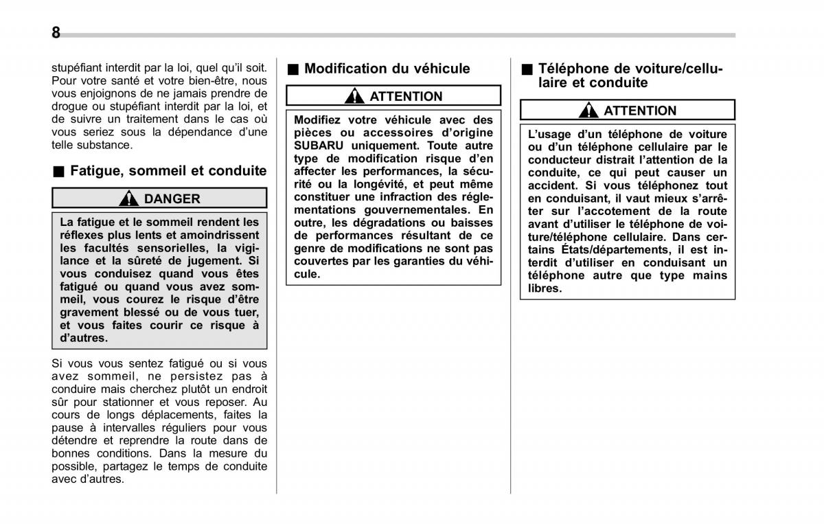 manual  Subaru Forester II 2 manuel du proprietaire / page 12