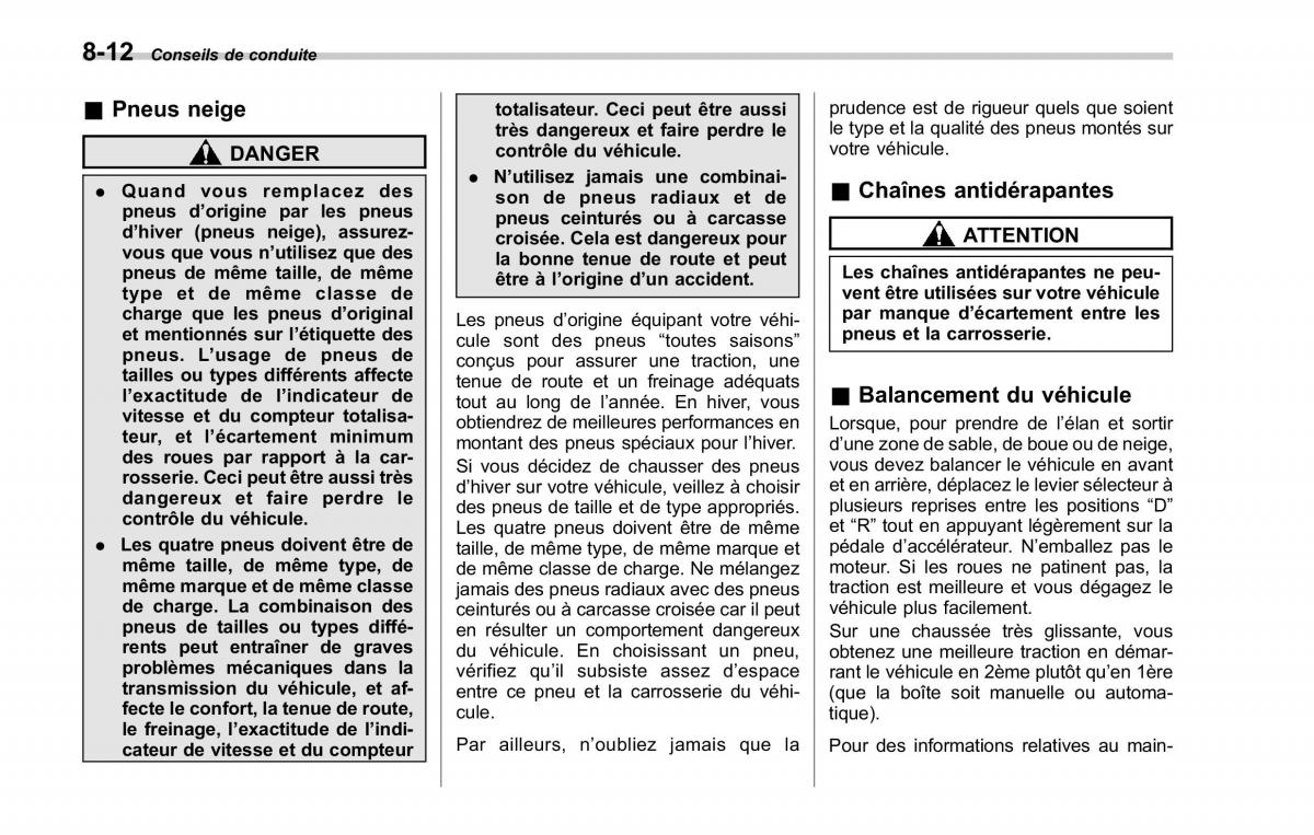 Subaru Forester II 2 manuel du proprietaire / page 288