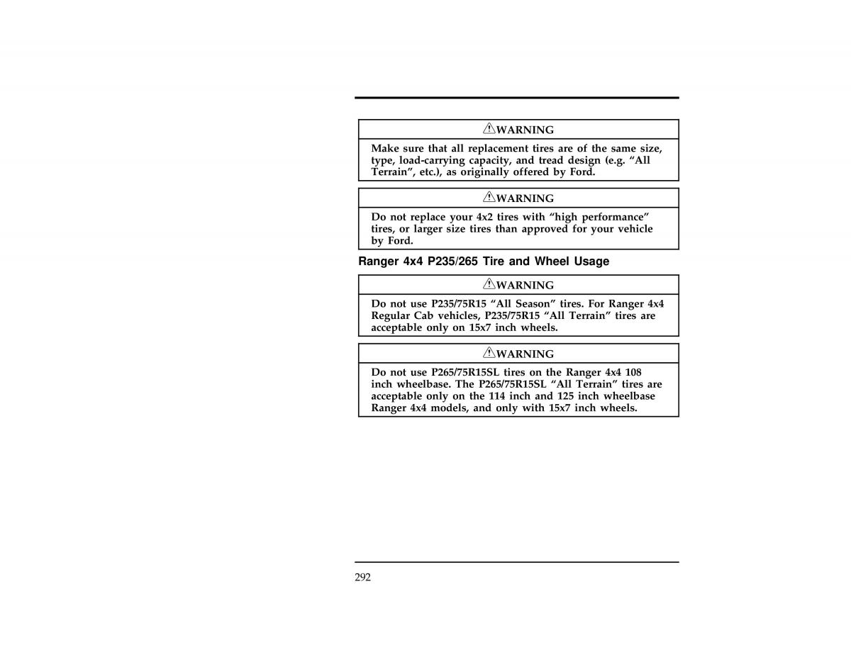 Ford Ranger owners manual / page 291