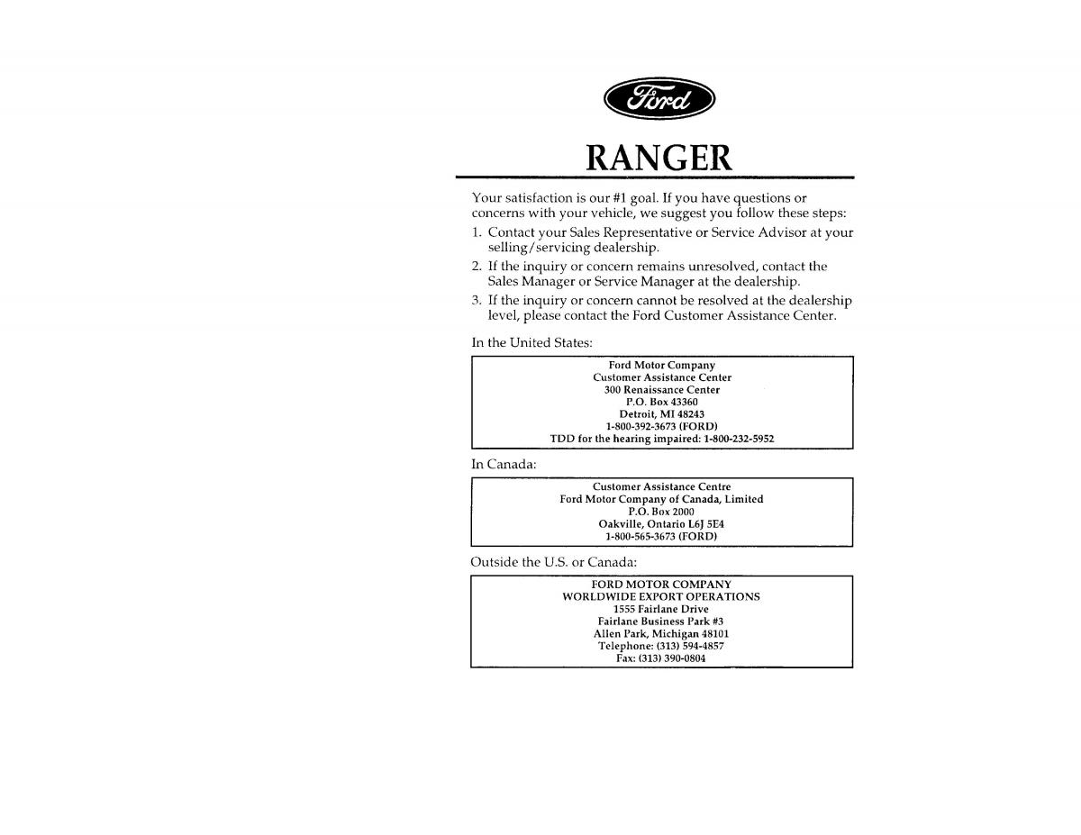 Ford Ranger owners manual / page 1