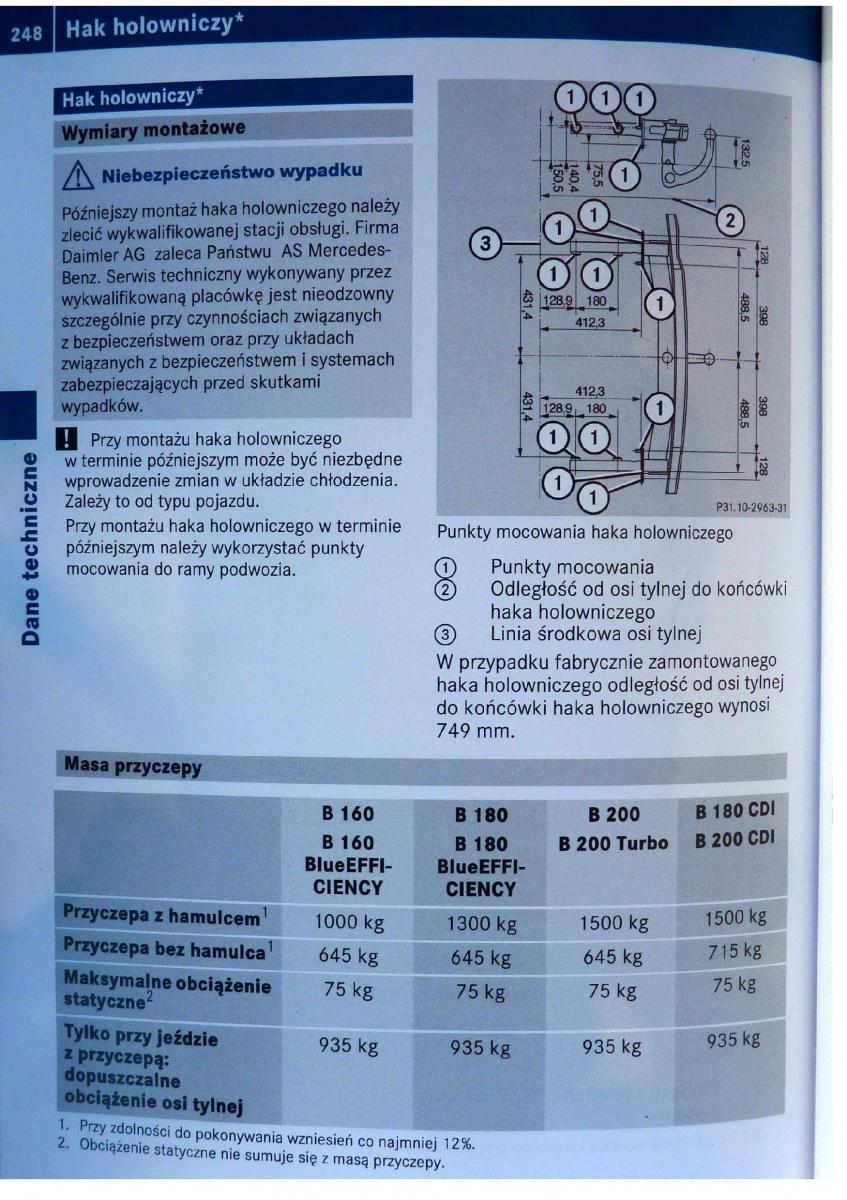 Mercedes Benz B Class W245 instrukcja obslugi / page 249